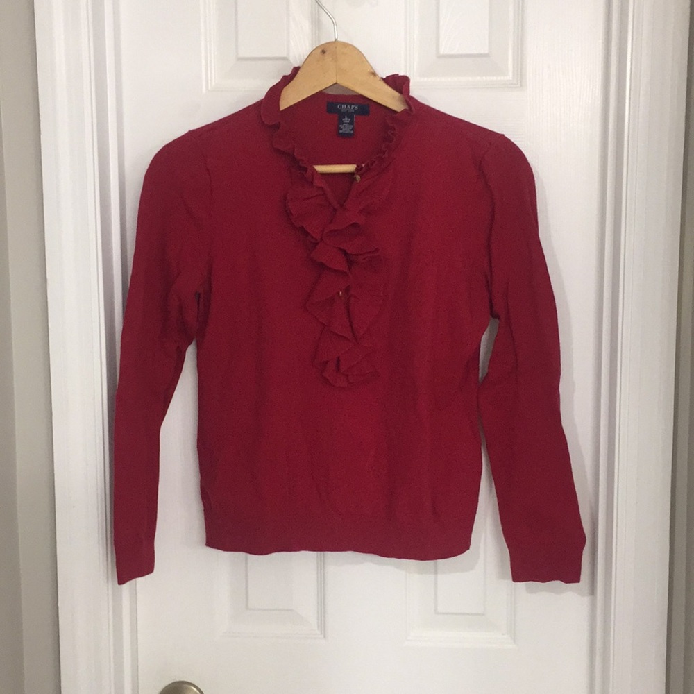 Chaps Ruby Red Ruffle Sweater Sz Large